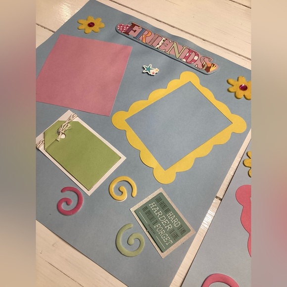 12x12 Pre-Made Friends Colorful Scrapbook Pages Set (4 pages) - Picture 4 of 7